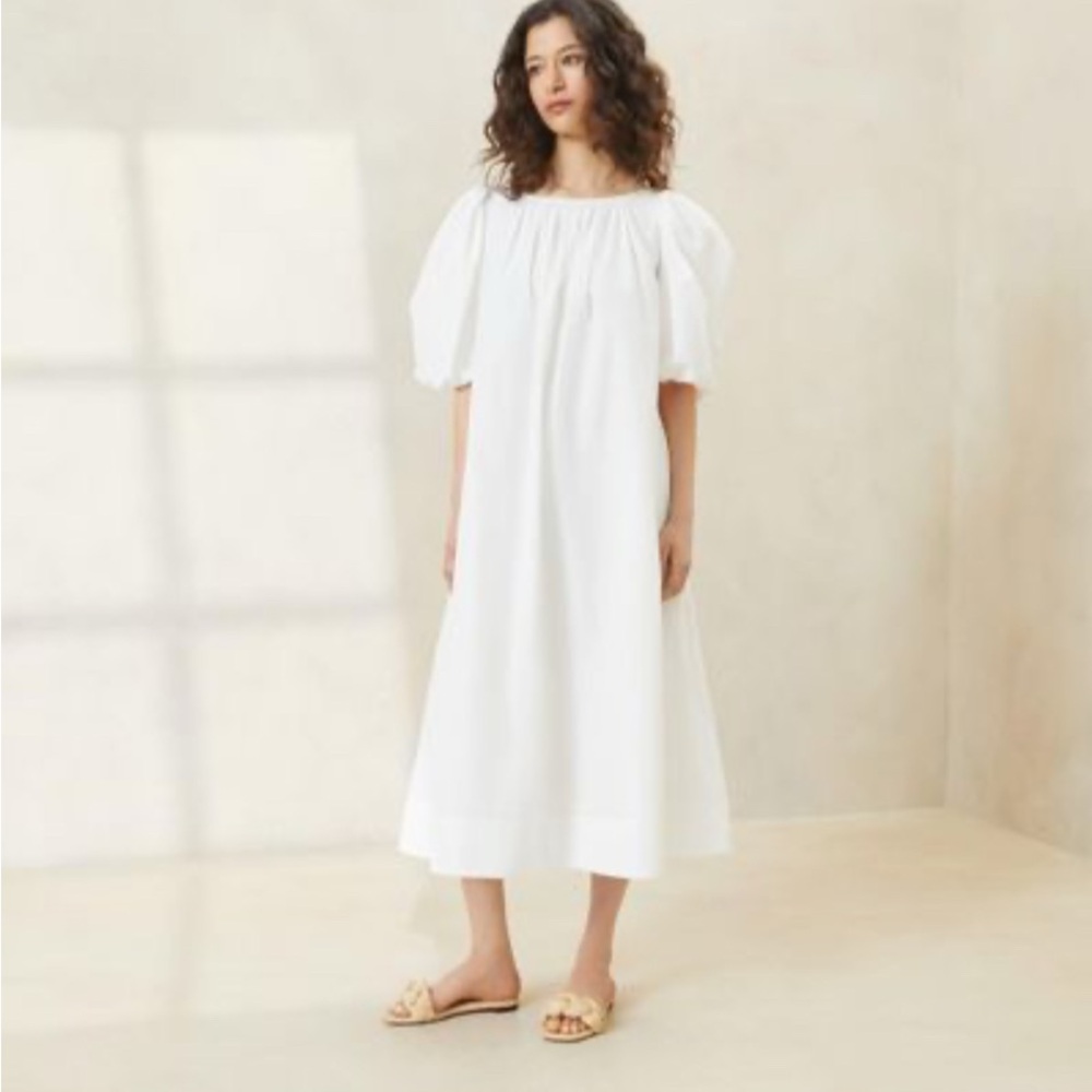 NWOT Loeffler Randall White Mimi Puff Sleeve Midi Dress